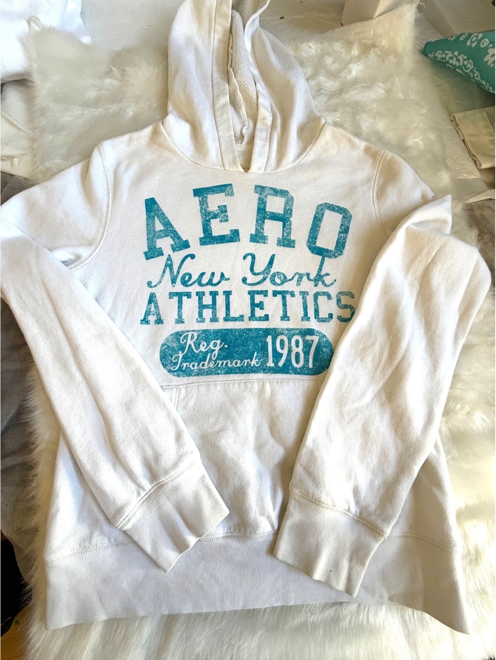 Aeropostale White Hoodie with Blue Aero New York Athletics